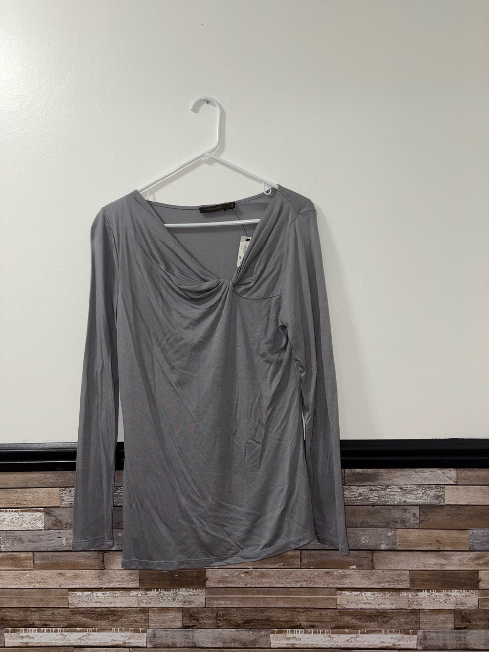 The Limited Grey Draped V-Neck Long Sleeve Top Size Large NWT